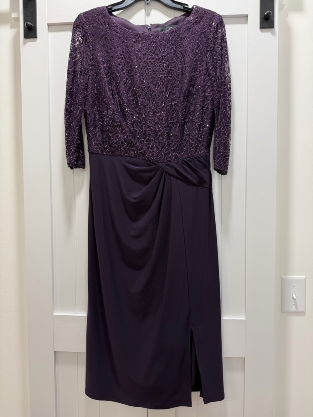 Alex Evenings Plum Lace Bodice Midi Dress